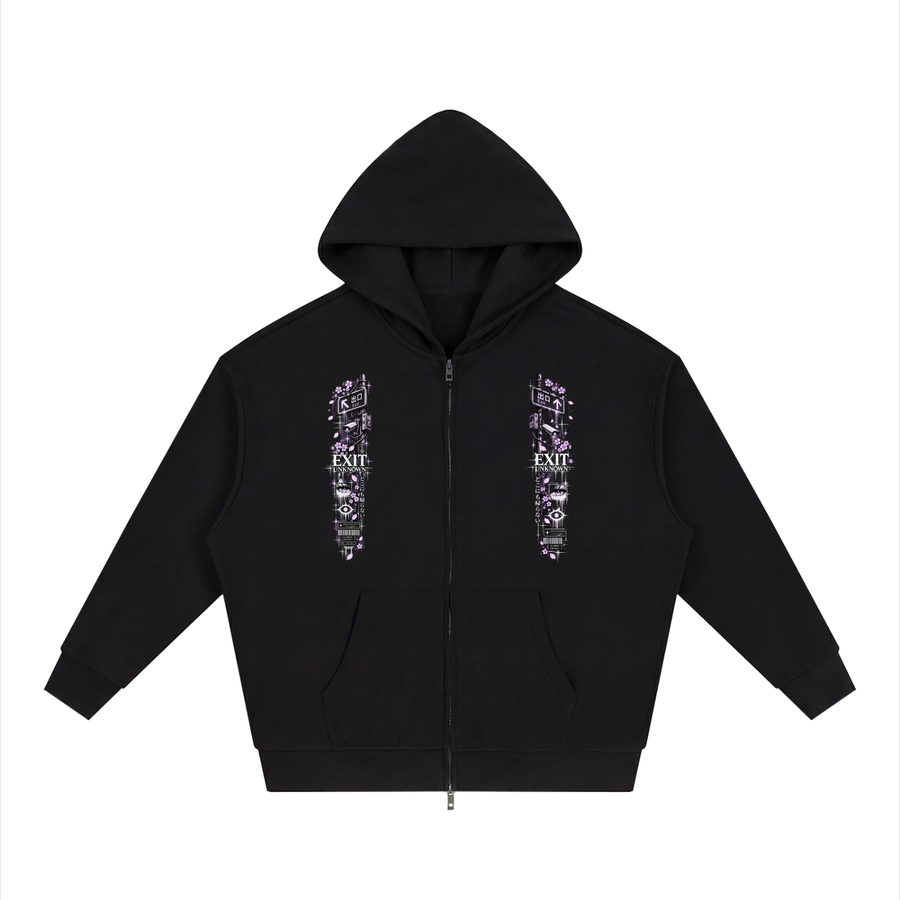 EXIT UNKNOWN ZIP-UP HOODIE — OUTSIDER 05